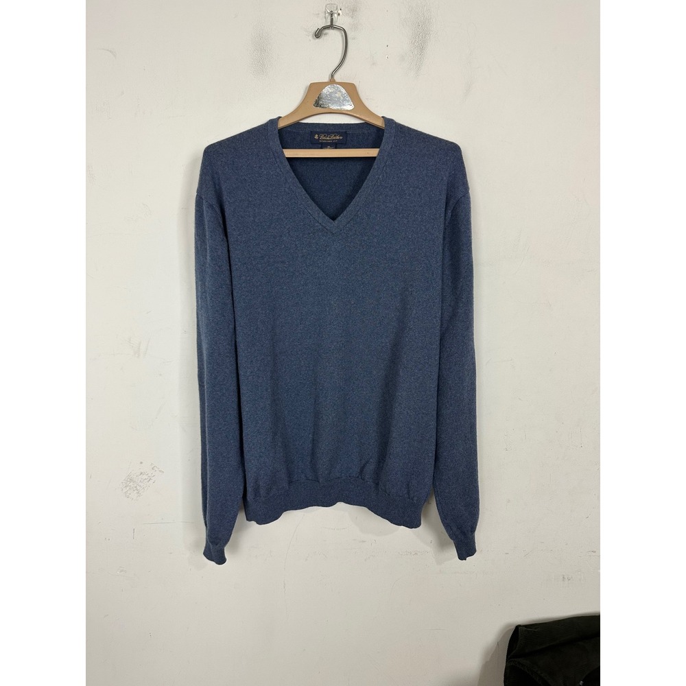 Brooks Brothers Mens XL Blue Merino Wool Blend V-Neck Sweater RN93986